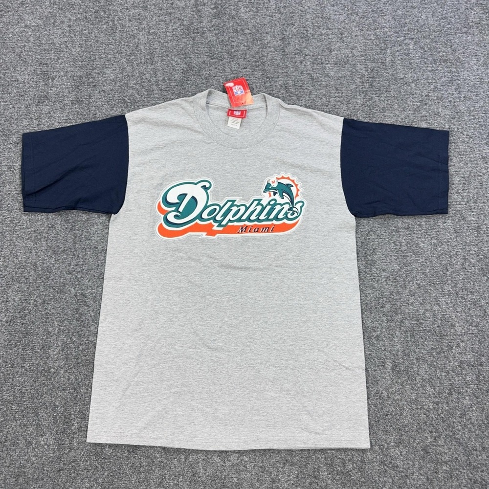 VTG Miami Dolphins Shirt Mens M Gray NFL Football Raglan Sleeve Graphic Tee NFL